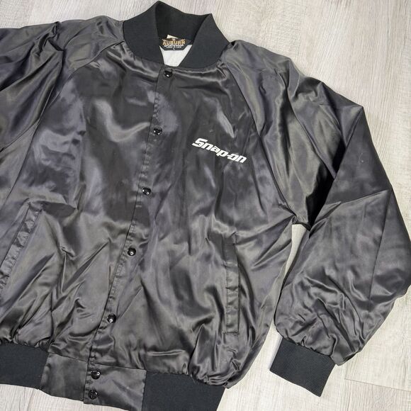 Snap-On Tools Men’s Large USA Satin Jacket Snap Buttons Black Vintage 80’s R - Picture 3 of 9